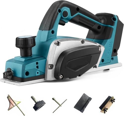 Akku-Hobel Kompatibel mit Makita 18V Akku – Professioneller Einhandhobel mit 16500RPM, 0-2 mm Einstellbare Hobeltiefe Hobelbreite 82 mm für Holzbearbeitung, Handgeführte Elektrische Holzhobelmaschine