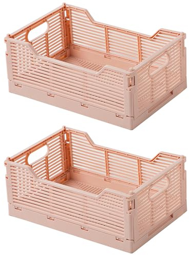 Spesh Klappbox 2 Stück Klappkiste Faltbar Aufbewahrungskörbe Stapelbar Aufbewahrungsboxen für Küche,Bad,Büro,Schrank(Rosa, 30*20*12cm)