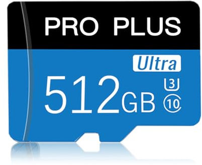 Carte mémoire Micro SD 512 Go avec adaptateur, carte mémoire haute vitesse classe 10 pour smartphone Android/appareil photo/tablette/navigation automobile et drone