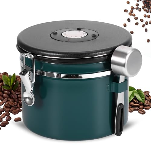 BTBHIHO Kaffeedose Luftdicht, 2.5L Kaffeebohnenbehälter Teedose Vorratsdose Mit Datumsanzeige Kaffeedose Und Messlöffel Für Kaffeebohnen Vakuum Kaffeedose, Pulver, Tee, Nüsse, Kakao