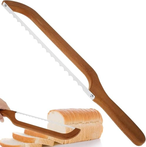 Bread Slicer, 15.7x2.4 Inch Stainless Steel Bread Bow Saw with Bamboo Handle for Sourdough, Bagels, Baguettes