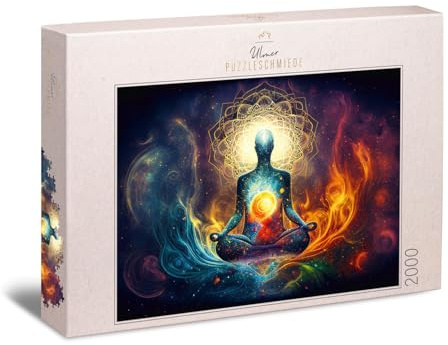 Ulmer Puzzleschmiede - 2000 Teile Puzzle „Seelenflug“ - wunderbar inszeniertes, spirituelles Puzzlemotiv zum Thema Yoga & Meditation - für motivierte Puzzler