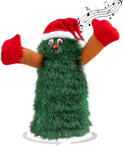 Weihnachtsbaum, tanzender Musikbaum, rotierende Anime, Weihnachtsdekoration, mit Lied und Tanz, Grün und Rot, Plüsch, Geschenk für Kinder