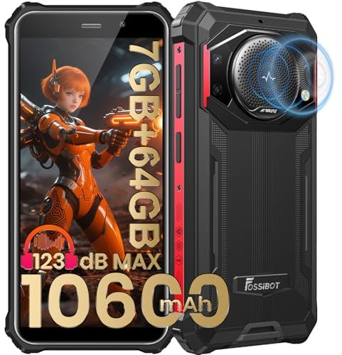 FOSSiBOT F101P Android 13 Smartphone robusto, 7GB+64GB /1TB Telefono di chiamata robusto 10600mAh Telefono sbloccato 123dB Telefono volume forte 5.4 pollici 24MP+8MP Fotocamera Smartphone impermeabile