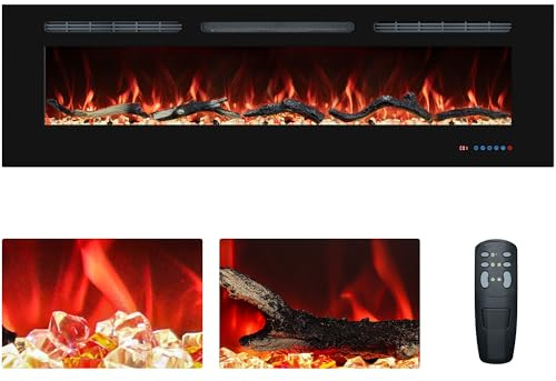 65 in Smart Electric Fireplaces Inserts, Remote & Touch Screen & APP Control, Recessed & Wall-Mounted Fireplace Heater with 62°F-99°F Thermostat,Multi-Color Flames
