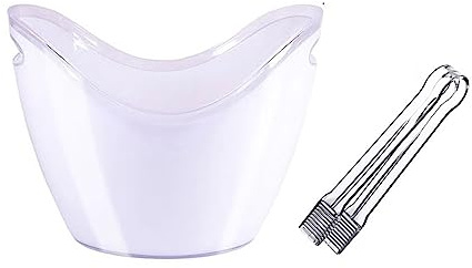 Inicio Cubitera acrílica de 8 litros con pinzas for hielo, cubo almacenamiento ovalado tina plástico, cubos for 2 botellas vino o champán Bar(Blanco)