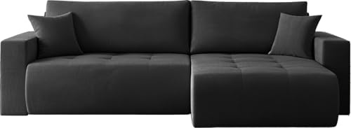 WFL GROUP Ecksofa 3-Sitzer Schlafsofa mit Bettkasten und Schlaffunktion in Scandi-Design – Universal Rechts/Links – mit Rücken- und Dekokissen – Strukturstoff Dunkelgrau