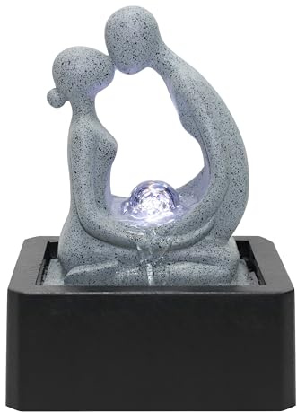 Dehner Zimmerbrunnen Palila, Indoor-Brunnen, mit LED-Beleuchtung, ca 21,5x27x18 cm, Polyresin, grau