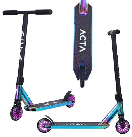 ACTA Stunt Scooter Freestyle Kinder Mini Neochrome ab 4 Jahren | Verstärkter Lenker, HIC-Kompression für flüssige Drehungen, Aluminium-Deck – für Skatepark & Street, ab 3 Jahren