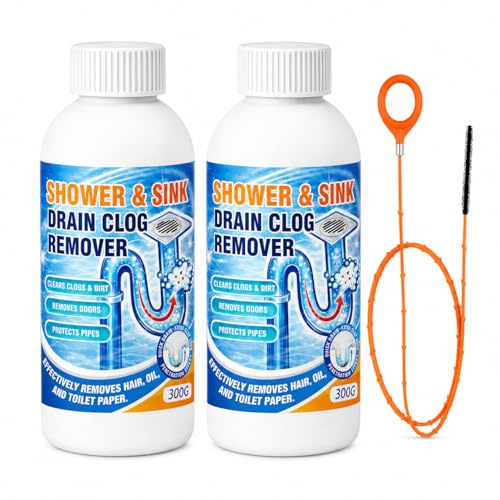 Profi Rohrreiniger für Küche, WC Abflussreiniger Flüssig, Rohrreiniger mit Oranger Abflussspirale, Abflussreiniger Dusche, Waschbecken, Spüle und Badewanne gegen Haare (300 g (2er Pack))