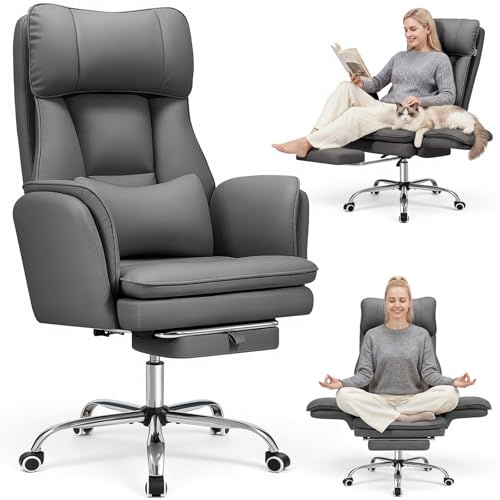 Warmiehomy Big and Tall Office Chair Comfy, Criss Cross Office Chair, Grey