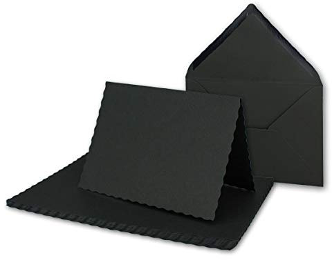 50x Faltkarten-Set DIN A6 mit DIN C6 Brief-Umschlägen - wellig gestanzter Rand - Schwarz - 10,5 x 14,8 cm - Wellenschnitt Karten-Sets - FarbenFroh by GUSTAV NEUSER