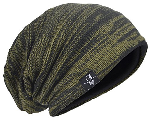 Herren Strickmütze Slouch Baggy Skullcap Vintage Wintermütze B5001 (Armeegrün)
