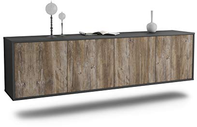 Dekati Lowboard Anaheim hängend (180x49x35cm) Korpus anthrazit matt - Front Holz-Design Treibholz - Push to Open