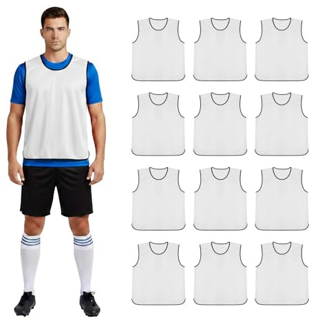 12xSport-Lätzchen, Netzgewebe, für Fußball, Rugby, Hockey, Cricket, Scrimmage Westen, Sportclub + Tragetasche (Senioren, Erwachsene, Jugendliche, Jugendliche (klein-mittel, 111.8 cm Brust))
