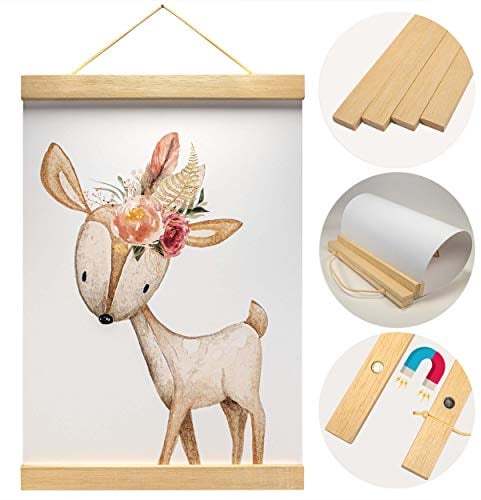 Olgs Holz Bilderrahmen hochwertig aus Marupa für Wandbilder, Poster und Fotos magnetisch DIN A4 | Posterleiste Posterschiene Holzrahmen Bilderleiste Klemmleiste (21 cm)