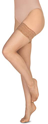 Annes styling Calze Rete Halterlose Netzstrümpfe aus Silikon mit Spitzenabschluss und hohen Rauten Nylonnetz, Visone TG-1/2