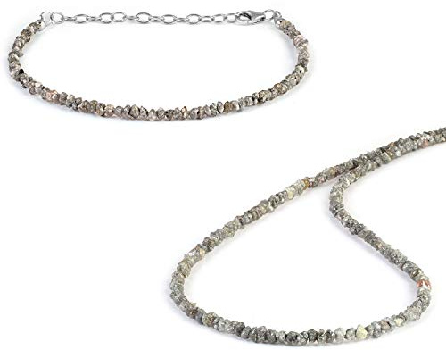 Vatslacreations 45 cm grobe Diamant-Halskette, Rohdiamant-Nuggets, Kombi-Set, 2,5–3 mm graues Diamantarmband, April-Geburtsstein, Schmuck, ungeschliffene Diamant-Halskette