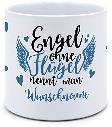 printplanet® - Blumentopf mit Namen oder Text selbst gestalten - Pflanztopf Bedrucken - Motiv: Engel (männlich)