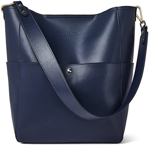 BOSTANTEN Leder Damen Handtasche Schultertasche Designer Umhängetasche Tasche Groß Dunkelblau