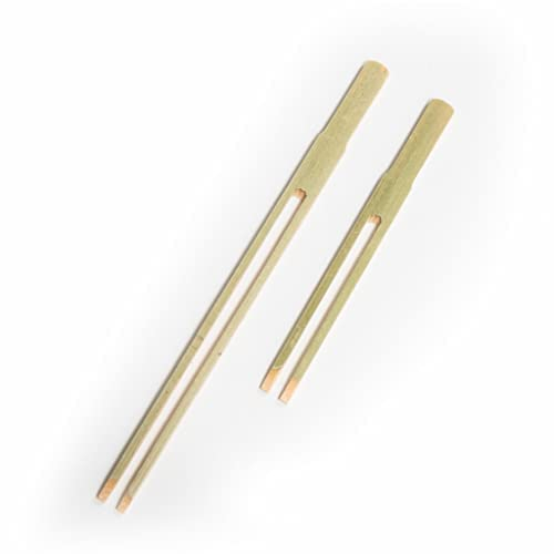 CANAPE KING Wooden Two Prong Skewer - 100 Pcs Disposable Eco-Friendly Bamboo Cocktail Food Picks Fruit Long Prongs Forks - Ideal for Appetisers Barbecues Grill (15cm)