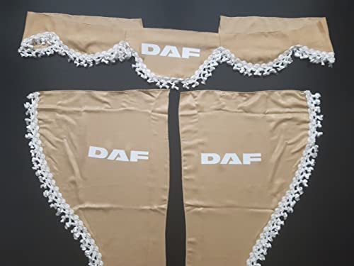 Set 3 Rideaux décoratifs en Peluche avec Pompons Blancs pour camions DAF (Beige)