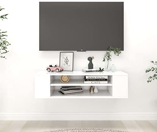 Susany Floating TV Cabinet Wall Mounted HiFi Cabinet Floating TV Shelf TV Stand TV Unit for Living Room, Entertainment Center White 100x30x26.5 cm Chipboard