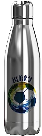 Print Maniacs Stainless Steel Thermal Water Bottle Vacuum Insulated Metal Water Bottle for 12 Hours Hot & 24 Hours Cold Drinks Sports Flask Great for School Work Gym Travel 500ml Football (Silver)
