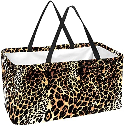 MOMOLOA Wiederverwendbarer Einkaufskorb Brauner Leoparden Tragbare Faltbare Picknick-Einkaufstüten Wäschekorb Einkaufstasche