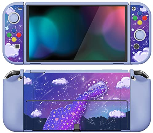 PlayVital ZealProtect Weiche Schutzhülle für Nintendo Switch OLED Konsole Joy Con, Case Hülle Cover Zubehör für Nintendo Switch OLED mit Sticks Kappen & ABXY Richtungstastenkappen(Sternenhimmel)