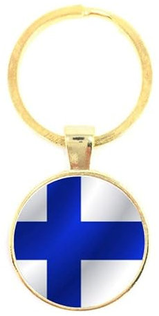 Schlüsselanhänger Glas - Flagge Finnland, golden