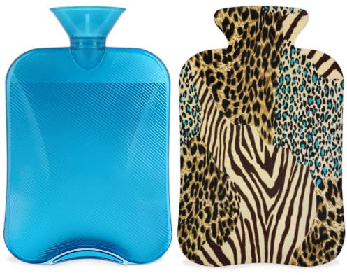 Wärmflasche mit Bezug, Zebra-Tiger-Druck, PVC-Wärmflasche mit Tiermotiv, für Handfüße, Schmerzlinderung, Wärmekompresse und Kältetherapie