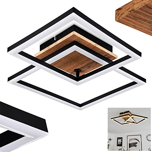 HOFSTEIN LED Deckenleuchte Walschbronn, moderne Deckenlampe aus Metall/MDF/Kunststoff in Schwarz/Holzoptik/Braun/Weiß, Schirm ist drehbar, 1200 Lumen, 3000 Kelvin, 1 x LED 18 Watt