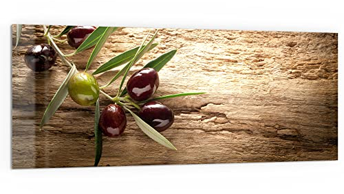 DEQORI Küchenrückwand Glas | Motiv Dekorativer Olivenzweig | 125x50 cm | Bad- oder Herd-Rückwand | Herdblende Spritzschutz für Küche & Badezimmer | Moderne Deko für Fliesenspiegel