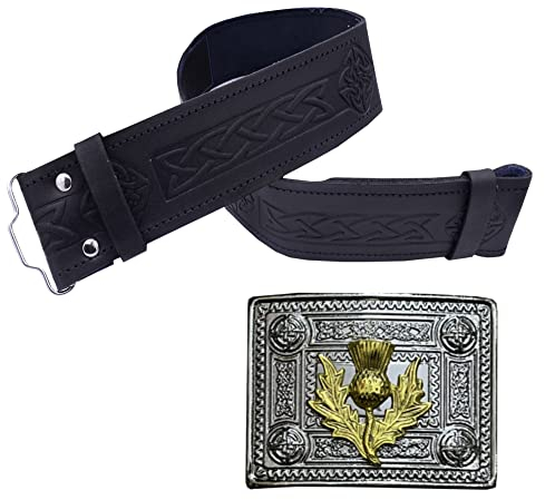 Herren-Gürtelschnalle, schottischer Kilt-Gürtelschnalle, silberfarben, 4 Demo – Schnallen, Highland-keltische Gürtelschnallen, Chrom-Gold-Finish, silber, XXL
