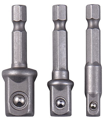 1/4 3/8 1/2 Hex Shank Ball Joint Sleeve Universal Impact Adapter Square Extension Socket Driver Drill Bits Socket Set for Automotive DIY 3 PCS Silver
