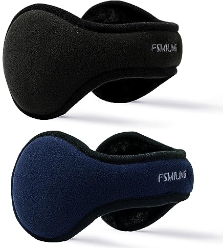 FSMILING Winter Ohrenwärmer Damen Ohrenschützer Herren Schwarz Winter Earmuffs Ear Warmer Für Damen Herren Männer,Schwarz & Dunkelblau