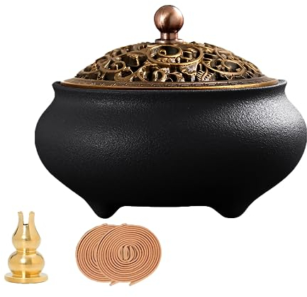 Coil Incense Burner, Ceramic Cone Incense Burner Holder Suitable for Incense/Cone/Coil/Stick, Sage, Mosquito Incense, and Charcoal. Incense Holder+Fireproof Cotton Inside.