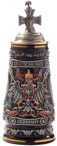 KING Werk - Preußen Stein, Schwarz, Altdeutscher Adler im Tiefrelief, Büste von Wilhelm II. auf Deckel - Bierkrug