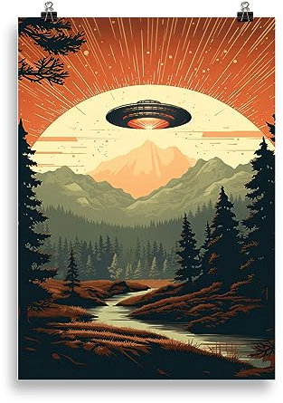 Generisch Vintage Poster 50x70 Hochformat - Hochwertiger Kunstdruck im Retro-Stil mit Ufo-Begegnung-Motiv | Wanddekoration für Nostalgie-Liebhaber | Einzigartiges Plakat für Wohnzimmer oder Büro