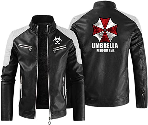 WERUN Racing Jacket Resid.ent Evil, Retro Windproof Faux Leather Cargo Jacket, Autumn Winter Fleece Lined Stand Collar Outdoor Coat Top-Black 1||XL