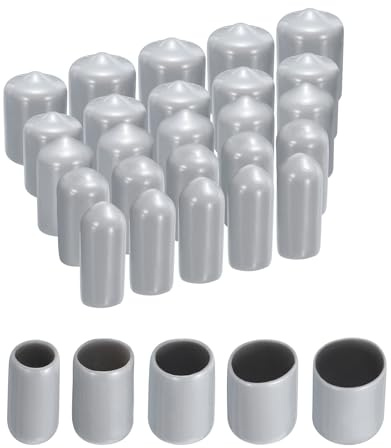 sourcing map 25pcs Round Rubber End Caps 6mm 9mm 12mm 16mm 19mm Grey Vinyl Cover Screw Thread Protectors Assortment Kit