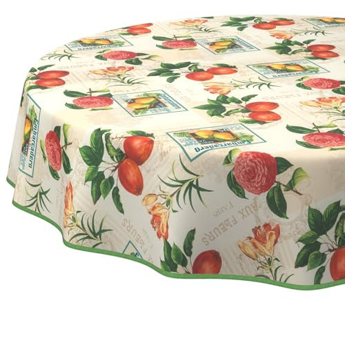 Tischdecke Stoff abwaschbar Tischtuch Tafeldecke pflegeleicht Lotuseffekt schmutz- & wasserabweisend für Indoor Outdoor Tischdecke Rund 140cm mit Saum (Eingefasst) Retro