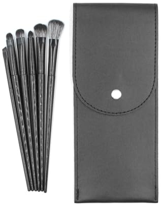 HZXINYI Set de 6 Brochas de Maquillaje Pinceles de Sombra de Ojos Pinceles de Pelo de Fibra Sintética para Maquillaje de Ojos Sombra de Ojos Delineador de Ojos Pestañas Cejas Set Negro