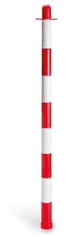 Perel Absperrpfosten 90 cm rot weiß, Kunststoffpfosten mit 2 Ringen für Kette oder Band, ideal für temporäre Absperrungen, Veranstaltungen, Parkplätze und öffentliche Bereiche, wetterfest und stabil