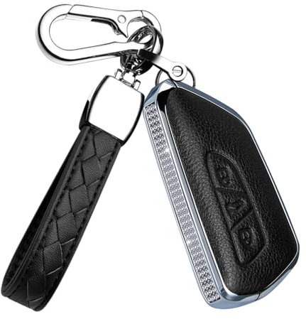 HIBEYO Coque de clé à 3 boutons en alliage d'aluminium compatible avec Volkswagen 2020 2021 ID3 ID4 MK8 Golf GTI Skoda Octavia 4 Coque complète en cuir avec porte-clés - Noir