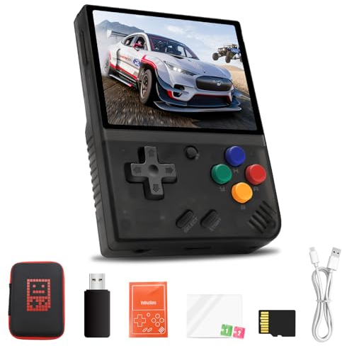 Mi-Yoo Mini Plus Console Portable,3.5 inch IPS Screen Linux System avec 5500+ Jeux Classiques, Supporte Gamepad sans Fil et Sortie TV HDMI,Retroid Pocket,Carte 64G intégrée(Transparent Noir)