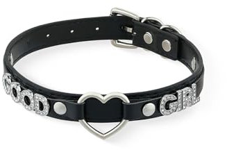 ADEMISHIA Black Heart O-ring Letter Choker Necklace For Women, Punk Handmade PU Leather Leash Collar Adjustable Gothic Jewerly