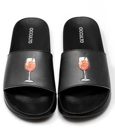 Occulto Damen & Herren Spritz Motiv Badelatschen 1er Pack (Model: Lou), Badeschlappen Schwarz 39/40 EU