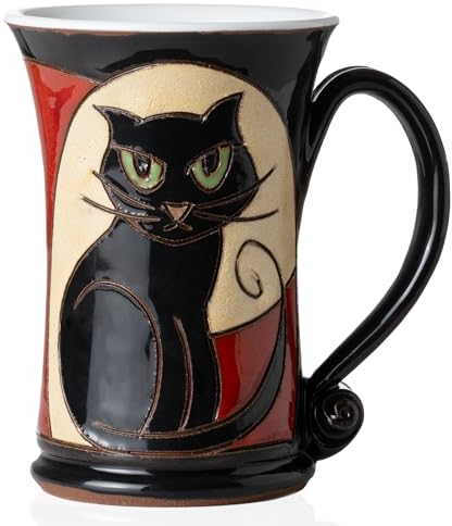 Felisteya Wheel-Thrown Handmade Mugs – Artisan Pottery Black Cat Mugs, 320ml Ceramic Coffee Mug for Women and Men, Cat Lovers Gift Mug, Your Tea Mug – Model 2
